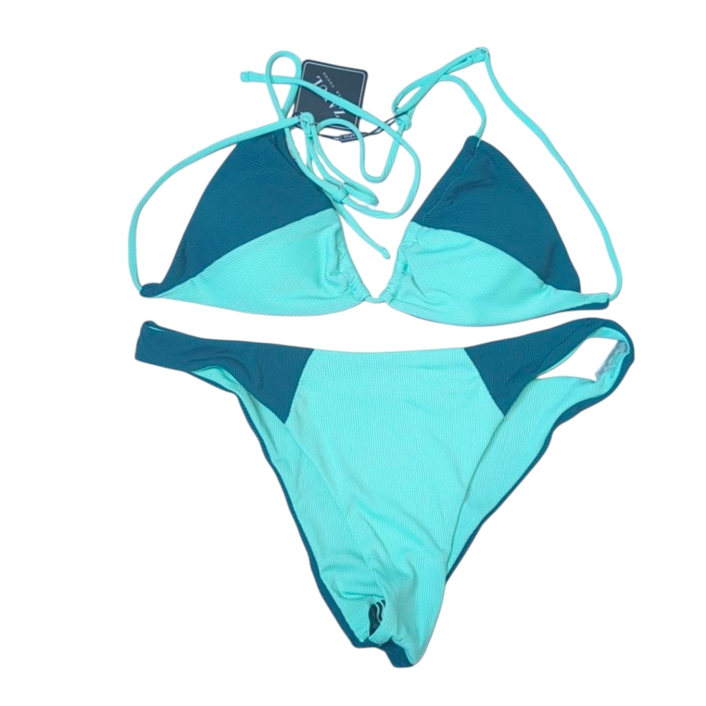 Zaful Ribbed Colorblock Cheeky Triangle 2 Piece Bikini Swimsuit Size 10